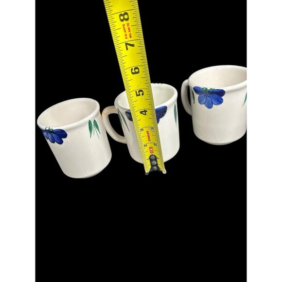 Maxam Mugs Italy 3 X  Hand Painted Daisy Floral Coffee Cup Blue Yellow Vintage - Picture 5 of 7